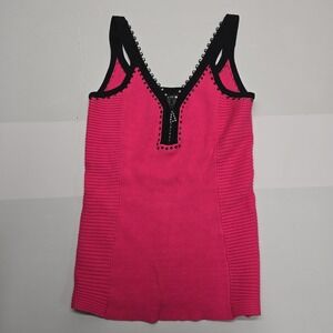 Boston Proper Pink Ribbed Studded Rhinestone V-Neck Tank Top Med Y2K Barbiecore